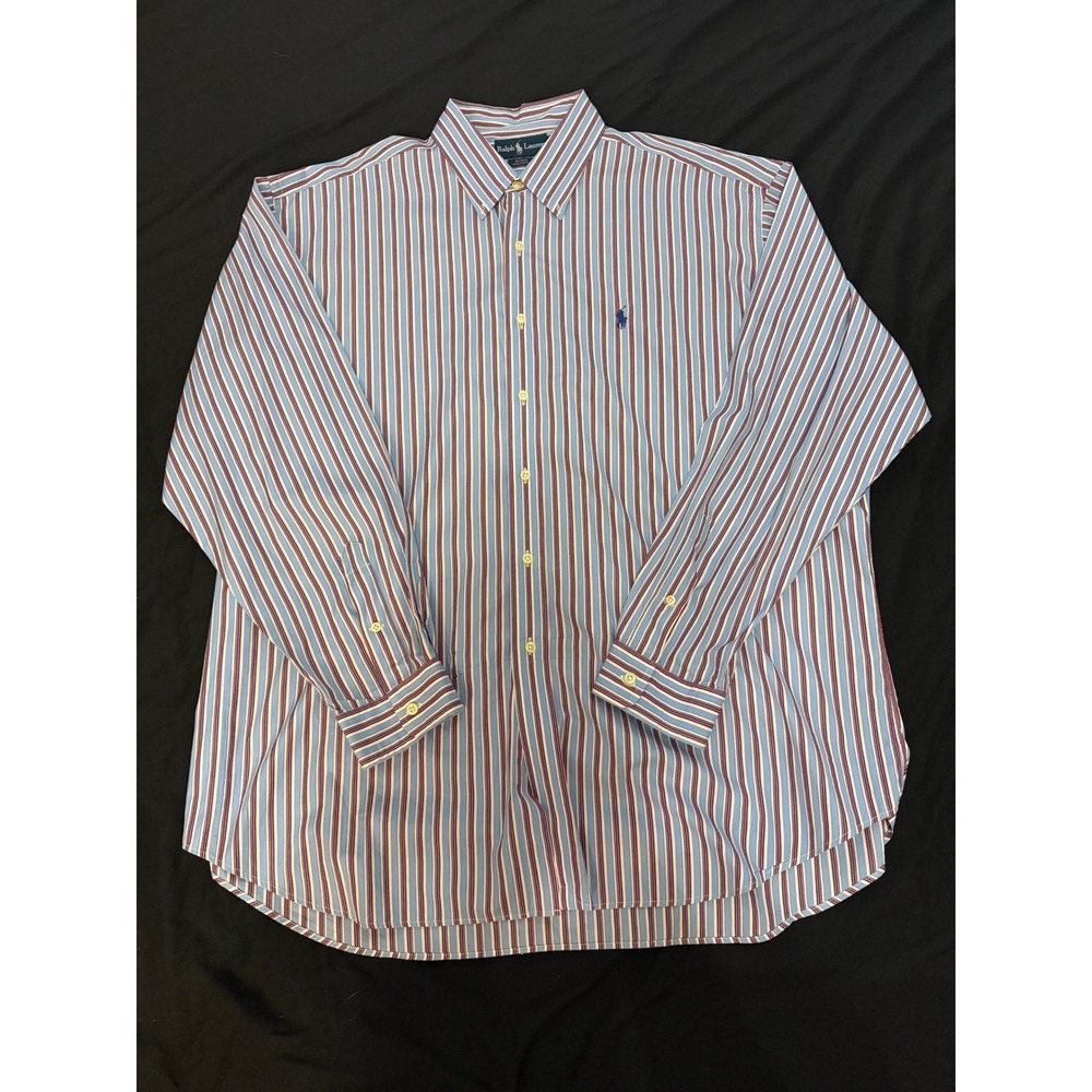 Ralph Lauren Mens Blake Button Down Shirt XXL Blue Red White Striped Cotton Pony